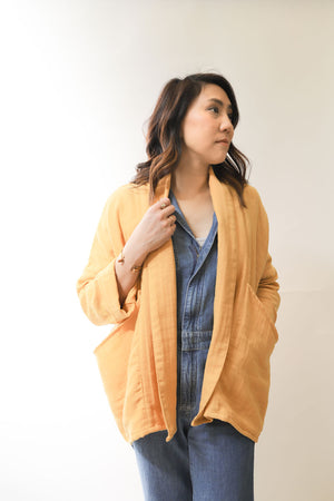 Women's Organic Cotton Gauze Kimono Jacket - Golden Mustard