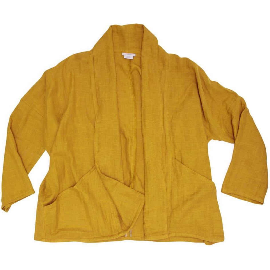 Women s Organic Cotton Gauze Kimono Jacket Golden Mustard www.elliefunday