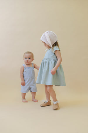 Toddler Knotted Shortalls | Blue Stripes