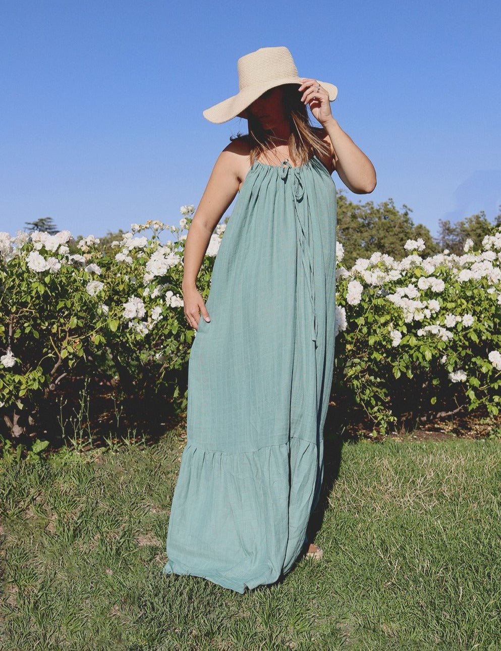 Women's Organic Cotton Maxi Sundress - Silver Sage - www.elliefunday.com