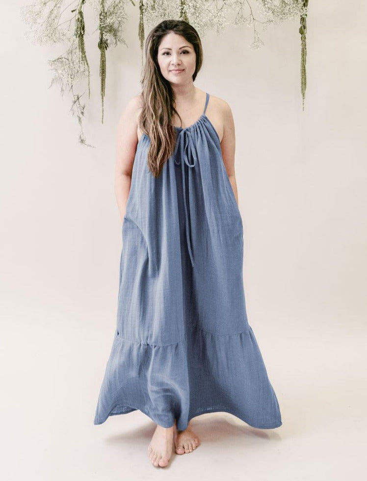 Women's Organic Cotton Maxi Sundress - Stonewash - www.elliefunday.com Women's Organic Cotton Maxi Sundress - Stonewash - www.elliefunday.com